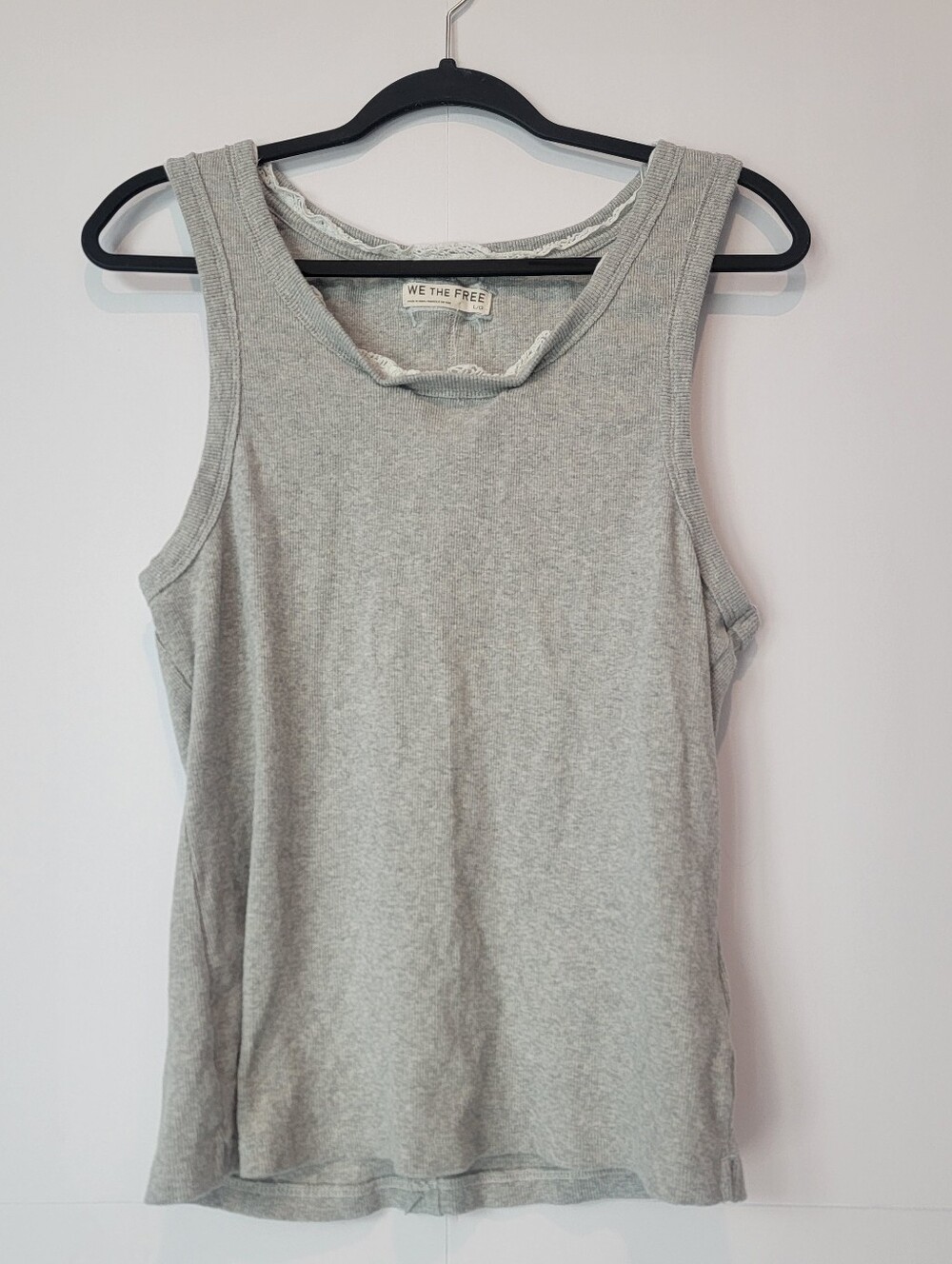 Free People We The Free Gray Ribbed Tank Top Lace Trim Size Large